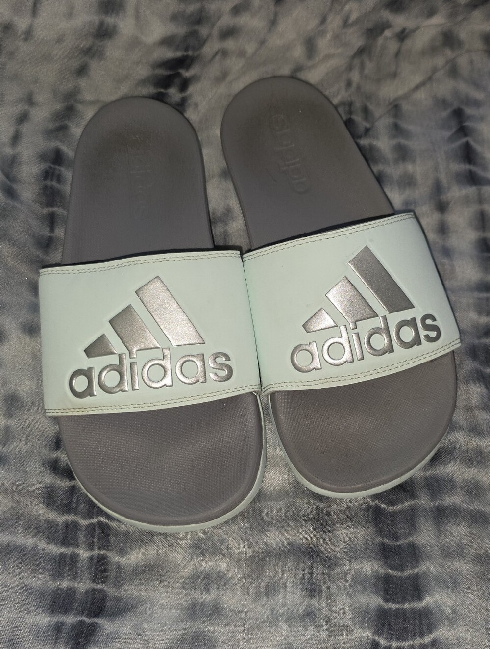 Adidas Adilette Comfort Slides Ice (Mint/ Silver Metallic/ Grey) Womans 6